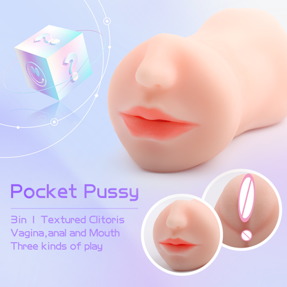 S320  3 in 1 TPE realistic Pocket Pussy Toy for men Mouth Vagina Anal male masturbator sex toys for men masturbating