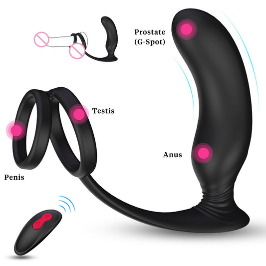 S122-2   3 in 1 Man Male Silicone Penis Ring Delay Time Remote Control Vibrating Cock Ring Electronic Prostate Massager