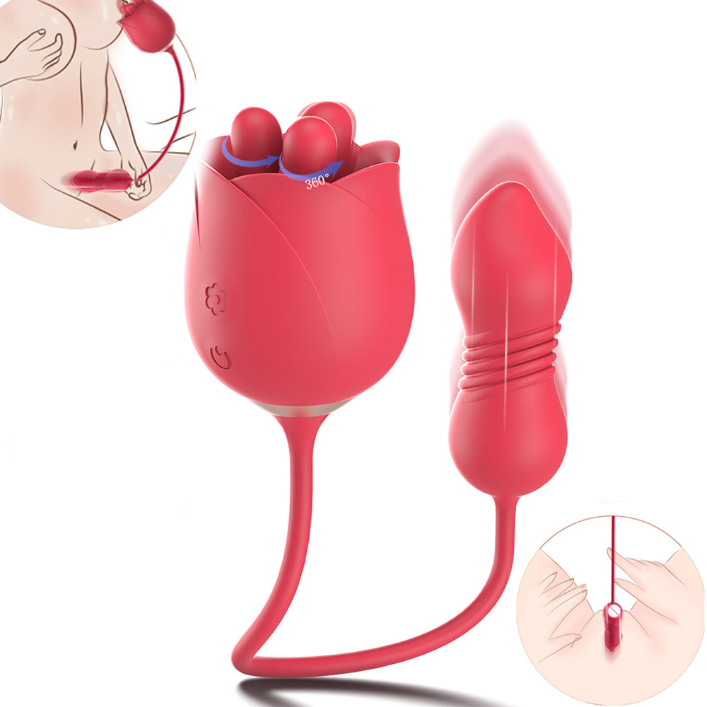 S475-7 drop shipping nipple massager pulsing rose vibrator 2 in 1 sex toys for women vagina vibrator