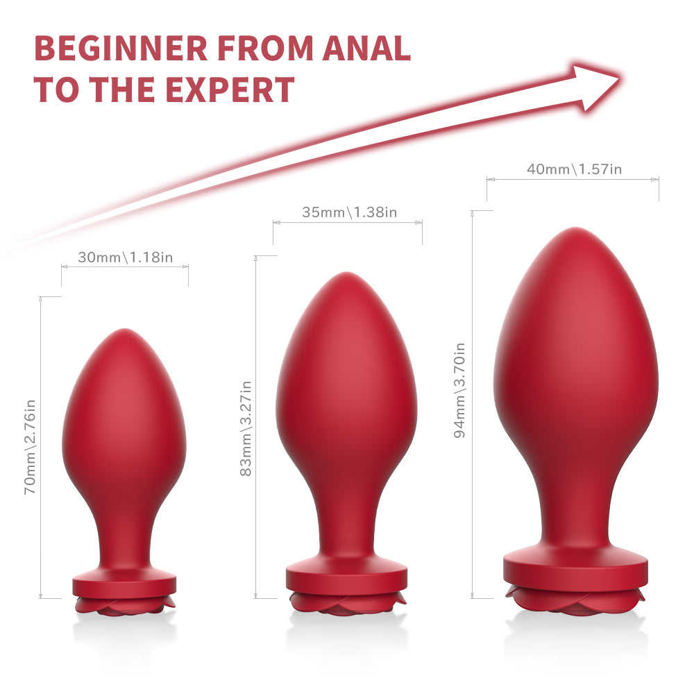 S375  drop shipping silicone rose sex toys rose black anal massager butt plug anal plug set