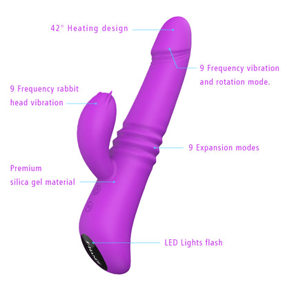 S030  9 frequency scaling modes heating function double motor rabbit vibrator for women masturbation sex toy