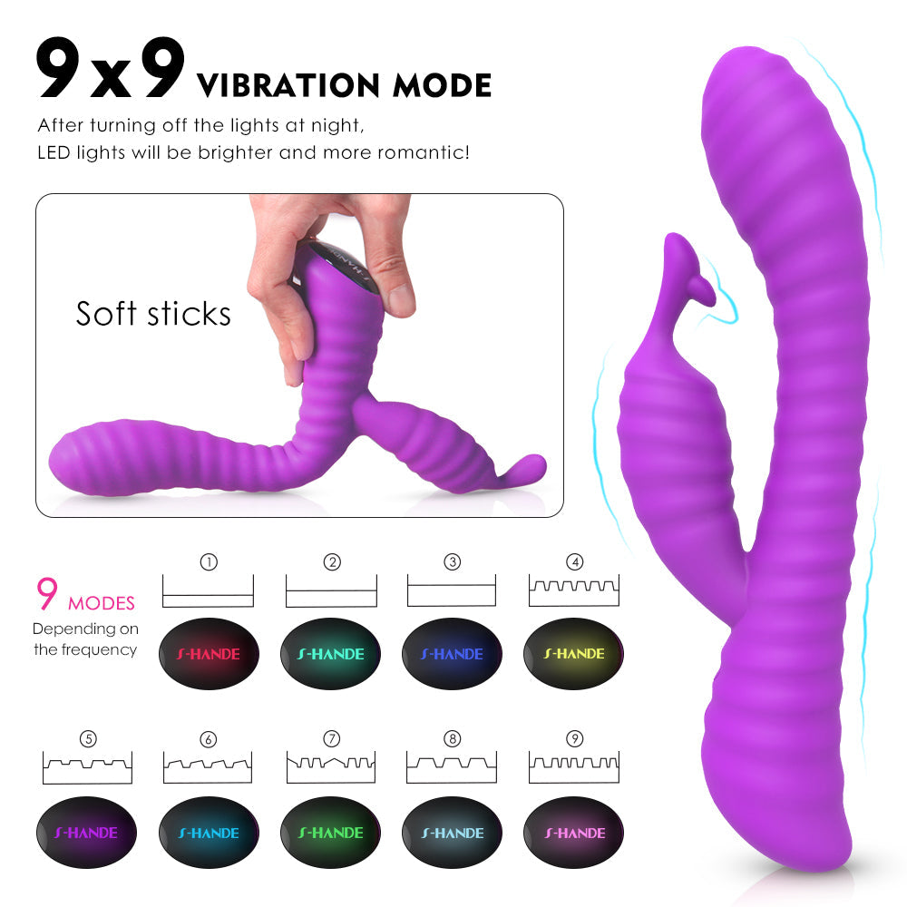 S027 Adult Products Pink 9 Vibration Modes G-Spot Dual Vibrating Dildo Waterproof multi-speed rabbit Vibrator